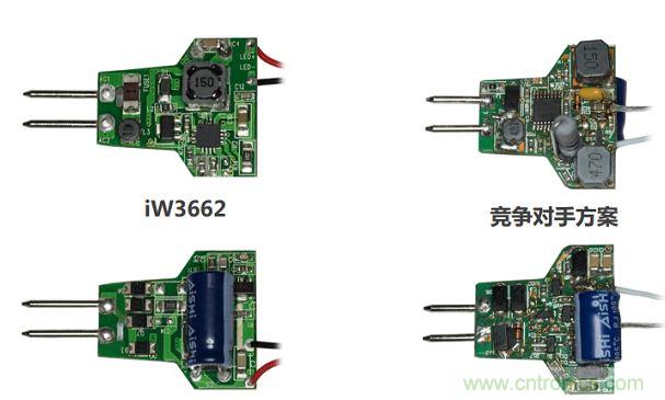 iW3662與競爭對手方案相比，所需外部元器件的數(shù)量大幅降低