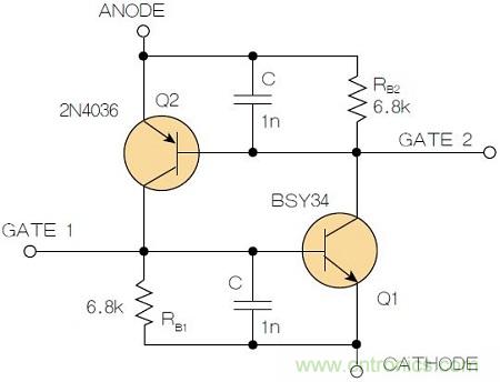 圖2：增加兩個電容值為1nF的SMD陶瓷電容器后，可以在ΔV達到10V的情況下防止導通。