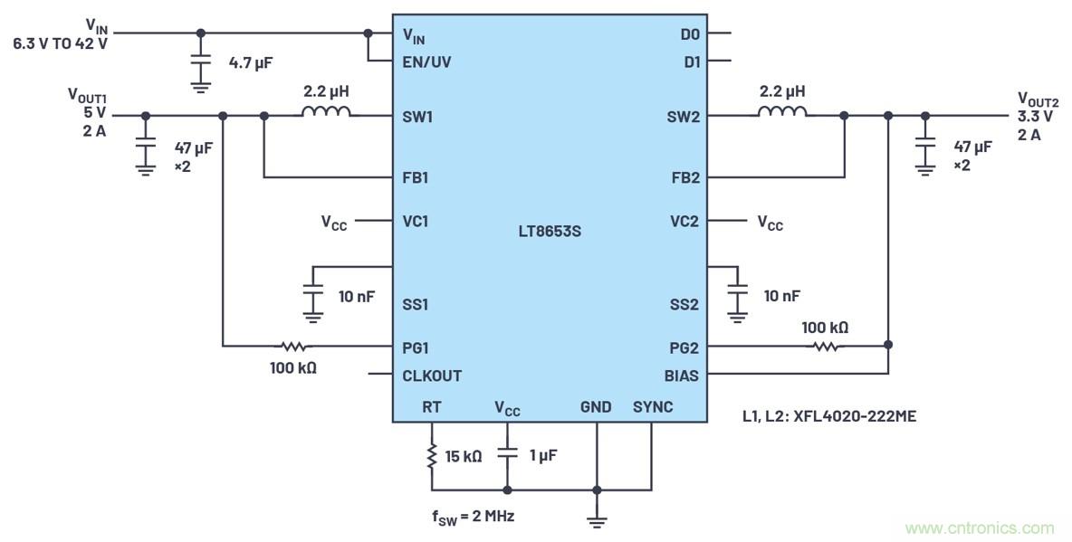 具有6.2 µA靜態(tài)電流的雙通道、42 V、2 A、單片、同步降壓型Silent Switcher 2穩(wěn)壓器