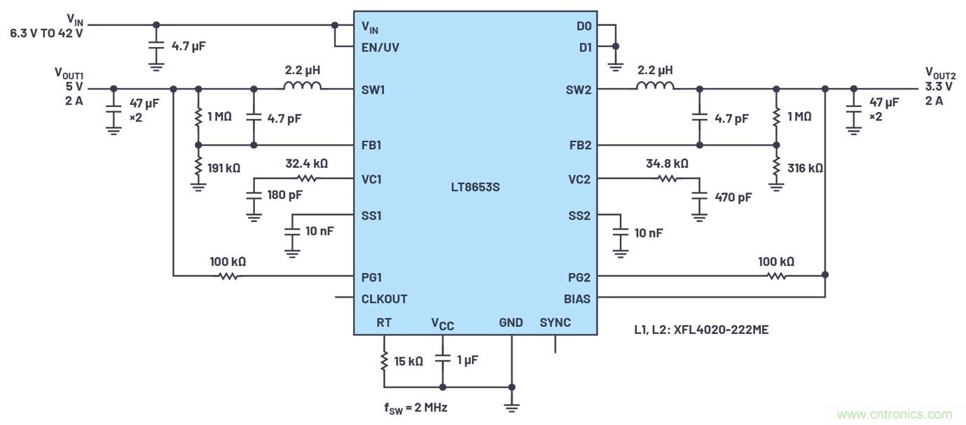 具有6.2 µA靜態(tài)電流的雙通道、42 V、2 A、單片、同步降壓型Silent Switcher 2穩(wěn)壓器