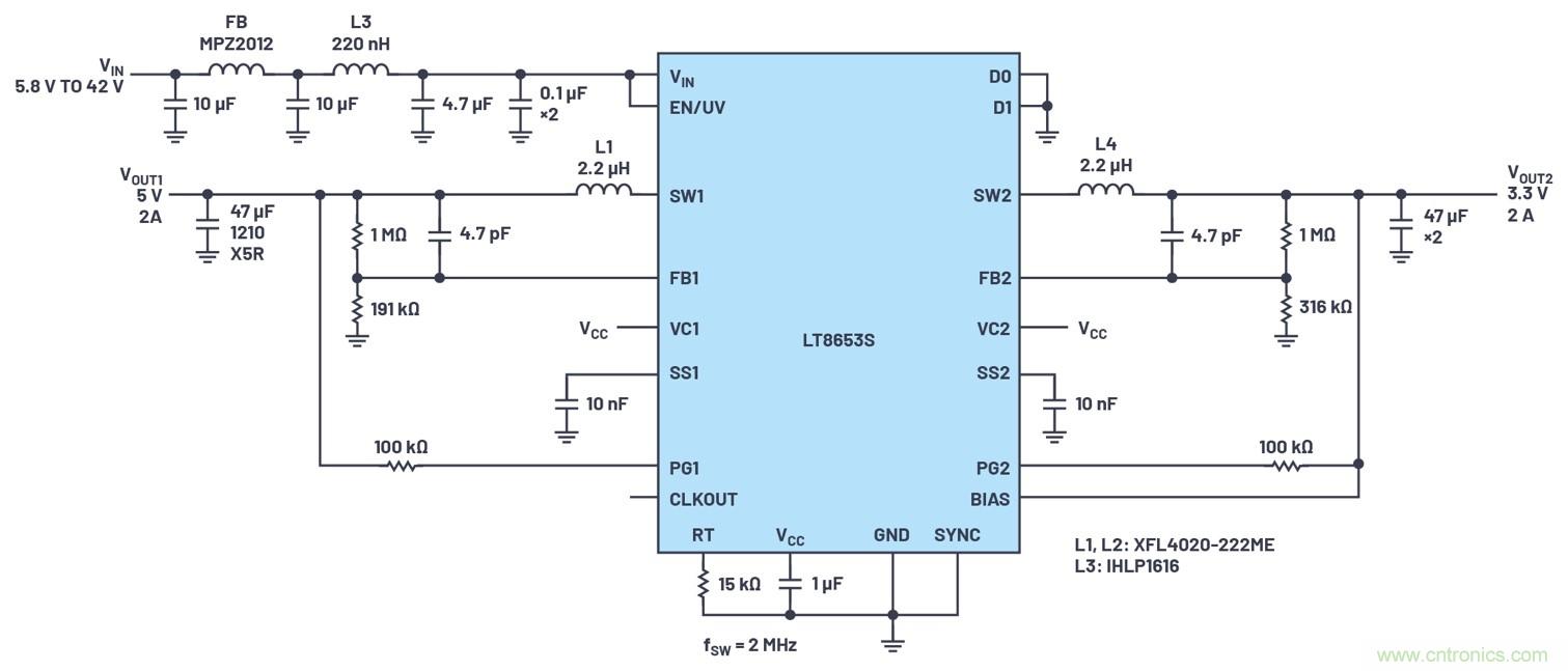 具有6.2 µA靜態(tài)電流的雙通道、42 V、2 A、單片、同步降壓型Silent Switcher 2穩(wěn)壓器